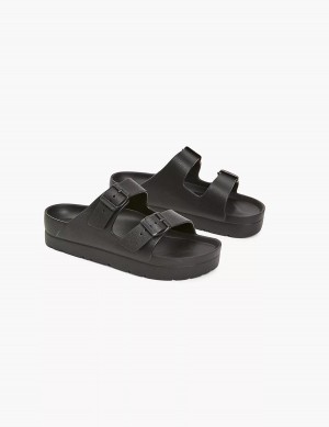 Women Lane Bryant Double-Band Slide Sandals Black | TYP5362HD