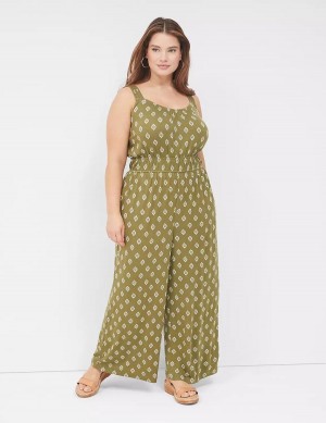 Women Lane Bryant Double Elastic-Waist Tank Jumpsuit Green | BXN6226YG