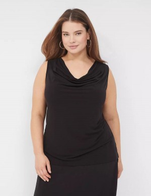 Women Lane Bryant Drape-Neck Shell T Shirts Black | ABD5020SX