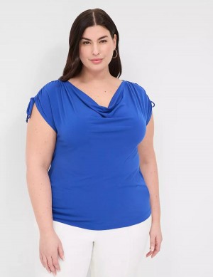 Women Lane Bryant Drawcord Cap-Sleeve Drape-Neck Top T Shirts Blue | RMG4377BC