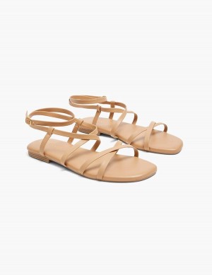 Women Lane Bryant Dream Cloud Ankle-Strap Faux-Leather Gladiator Flat Sandals Brown | GHF7829FH