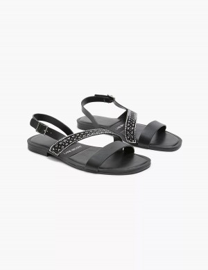 Women Lane Bryant Dream Cloud Double-Band Faux-Leather Flat Sandals Black | QVZ8753EO