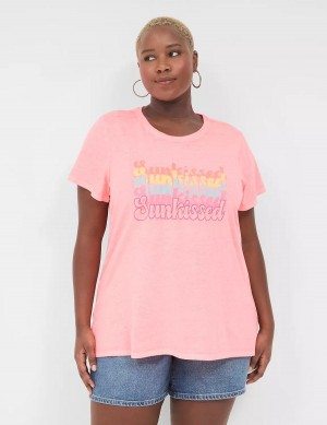 Women Lane Bryant Embroidered Sunkissed Graphic Tee Tank Top Light Coral | NXE4972BM