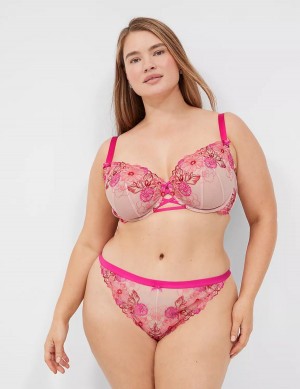 Women Lane Bryant Embroidered Thong Panty Rose Pink | KFI7947ZR