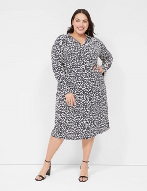 Women Lane Bryant Faux-Wrap Collar Jersey Midi Dress Navy | XBV4463RD