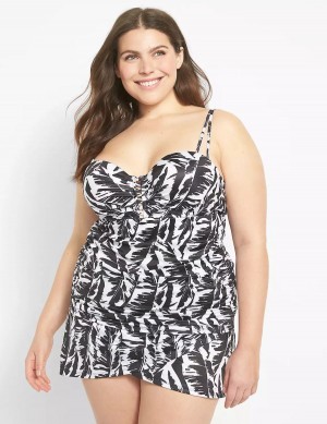 Women Lane Bryant Faux-Wrap Swim Skirts White Black | YSJ645JA