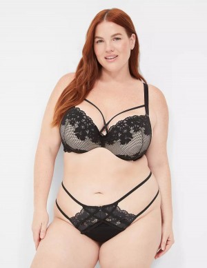 Women Lane Bryant Fishnet Lace Max Boost Plunge Bralettes Black | KTV2642GU