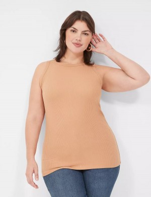 Women Lane Bryant Fitted High-Neck Rib Tank Top Brown | VZJ8449XI