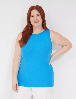 Women Lane Bryant Fitted High-Neck Rib Tank Top Blue | ZOF7258AA