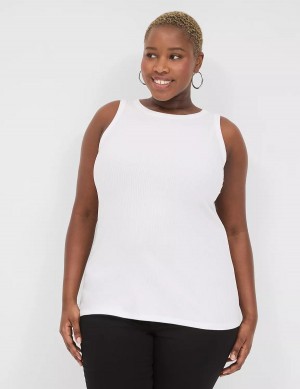 Women Lane Bryant Fitted High-Neck Ribbed Tank Top White | BRC7744RB