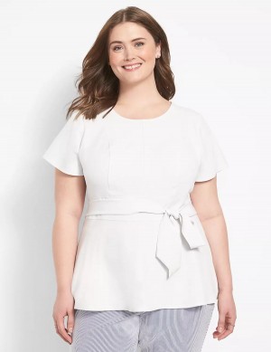 Women Lane Bryant Fitted Short-Sleeve Crew-Neck Lena Top T Shirts White Rose | XOW9982EB