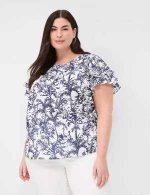 Women Lane Bryant Flutter-Sleeve Crew-Neck Top T Shirts Navy | AYA7090NF