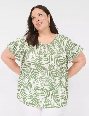 Women Lane Bryant Flutter-Sleeve Crew-Neck Top T Shirts Green | DUK1663RO