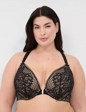 Women Lane Bryant Front-Close Boost Plunge Bralettes Black | EKJ5962NN