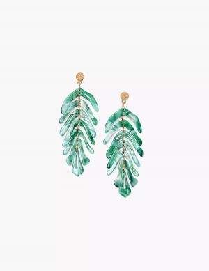 Women Lane Bryant Green Resin Flowy Leaf Earrings Gold | FNW9132IV