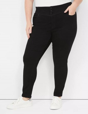 Women Lane Bryant High-Rise Sateen 3-Button Jeggings Black | LWC9387SV