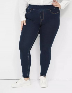 Women Lane Bryant High-Rise Sateen Pull-On Jeggings Dark Blue | NRP2495OJ