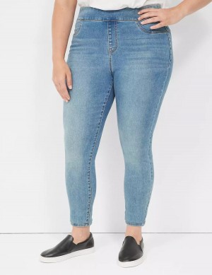 Women Lane Bryant High-Rise Sateen Pull-On Jeggings Blue | NLP5243NV