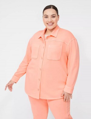 Women Lane Bryant LIVI Button-Front French Terry Shacket Shirts Coral | OUZ6050HS