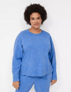 Women Lane Bryant LIVI Crew-Neck French Terry Washed Sweatshirts Blue | DBK3929CW