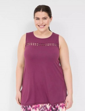 Women Lane Bryant LIVI Crew-Neck Macrame Tank Top Dark Purple | DST87YJ