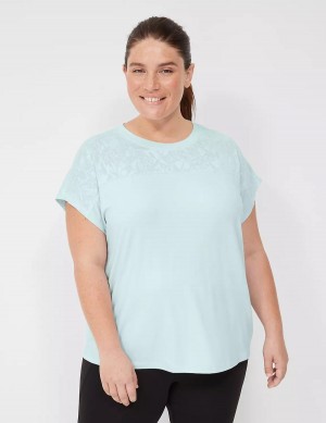 Women Lane Bryant LIVI Crew-Neck Mesh & Recycled LIVI Soft Tee T Shirts Light Green | EKV1298QN