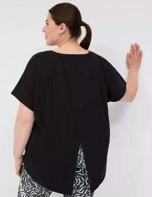 Women Lane Bryant LIVI Crochet-Detail French Terry Top T Shirts Black | KJX9737CI