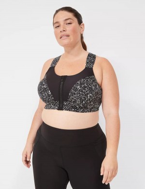 Women Lane Bryant LIVI Max Support Comfort Zip-Front Sports Bra Black | CCX981MB