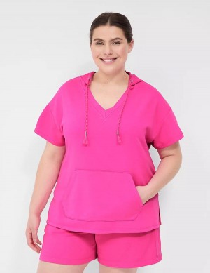 Women Lane Bryant LIVI Short-Sleeve French Terry Hoodie Pink | QFO3573YR