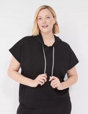 Women Lane Bryant LIVI Short-Sleeve French Terry Hoodie Black | TJM1133MU