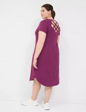 Women Lane Bryant LIVI V-Neck Recycled LIVI Soft Macrame-Back Casual Dress Dark Purple | VCN3379NT