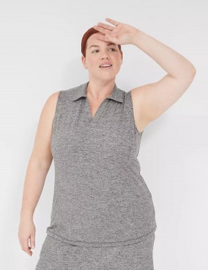 Women Lane Bryant LIVI V-Neck Recycled LIVI Soft Polo Tank Top Black White | WEK4824ZU