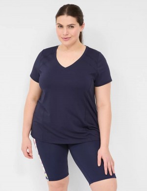 Women Lane Bryant LIVI Wicking V-Neck Performance Tee T Shirts Navy | VXN2466DE