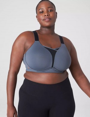 Women Lane Bryant LIVI Wireless Medium-Impact Wicking Sports Bra Grey Black | IOR9653KE