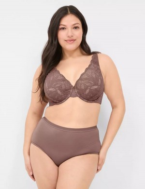 Women Lane Bryant Lace Unlined Full Coverage Bralettes Deep Grey Brown | JAS5692HQ