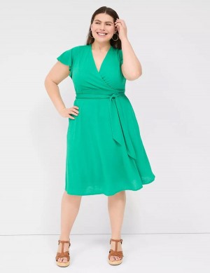 Women Lane Bryant Lena Surplice-Neck Knitted Dress Turquoise | GZC10033FJ