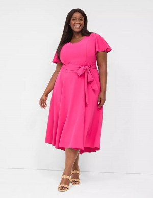 Women Lane Bryant Lena V-Neck High-Low Midi Dress Pink | EJJ6664RG