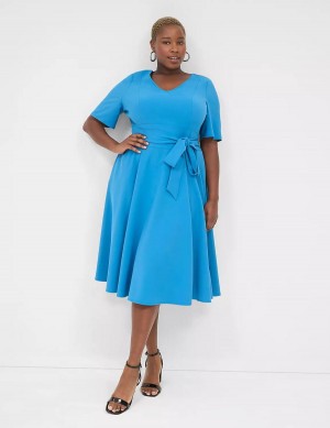 Women Lane Bryant Lena V-Neck High-Low Midi Dress Dark Blue | FZX6284ET