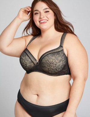 Women Lane Bryant Lightly Lined With Lace Balconette Bra Black | CDG5159AY