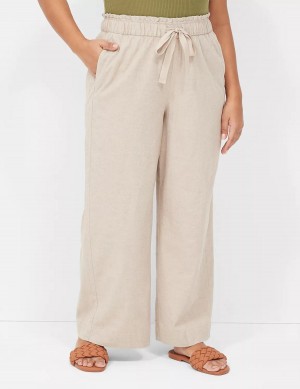 Women Lane Bryant Linen Wide Leg Pants Beige | UCS2692UW