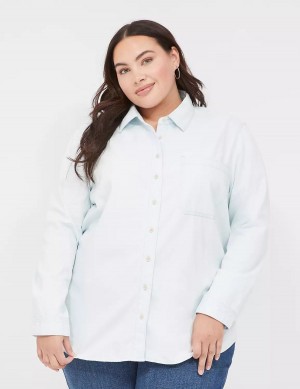 Women Lane Bryant Long-Sleeve Button-Front Denim Boyfriend Shirts Light Blue | QGL8245OM