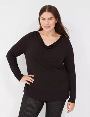 Women Lane Bryant Long-Sleeve Drape-Neck Top T Shirts Black | FMX1211FO