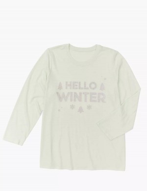 Women Lane Bryant Long-Sleeve Hello Winter Graphic Tee T Shirts Light Green | WJS9456IH