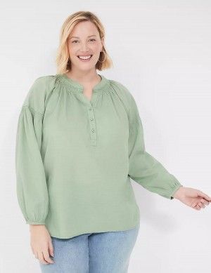 Women Lane Bryant Long-Sleeve Split-Neck Popover Shirts Light Green | SRT3873UF