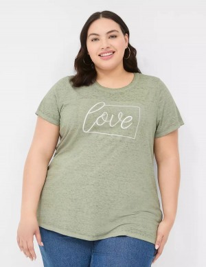 Women Lane Bryant Love Graphic Tee T Shirts Olive Green | DRL4028VJ