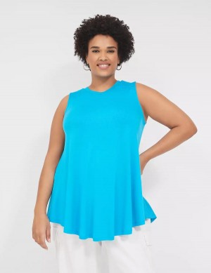 Women Lane Bryant Max Swing High-Neck Smocked-Shoulder Tunic T Shirts Blue | SLI6312JC