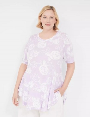 Women Lane Bryant Max Swing Perfect Sleeve Crew-Neck Tee T Shirts White Purple | EJI49WP