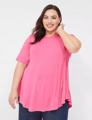 Women Lane Bryant Max Swing Perfect Sleeve Crew-Neck Tee T Shirts Pink | YET431RX