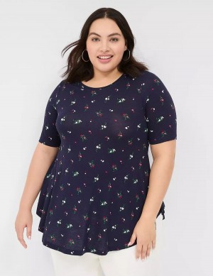 Women Lane Bryant Max Swing Perfect Sleeve Crew-Neck Tee T Shirts Navy Multicolor | DTK267IG