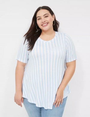 Women Lane Bryant Max Swing Perfect Sleeve Crew-Neck Tee T Shirts Light Blue Stripes | PGM6457SP